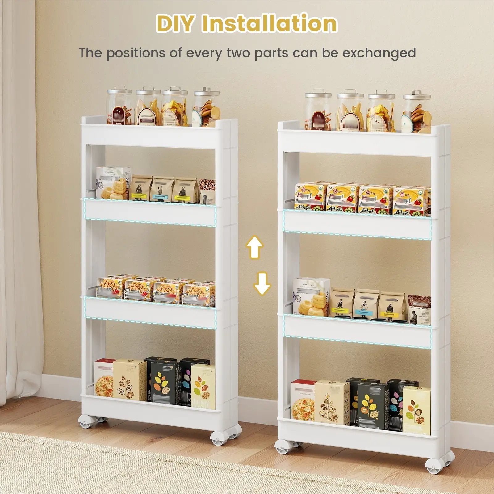 4-Tier Multifunctional Slim Storage Trolley with Detachable Trays-White by DirectDeals