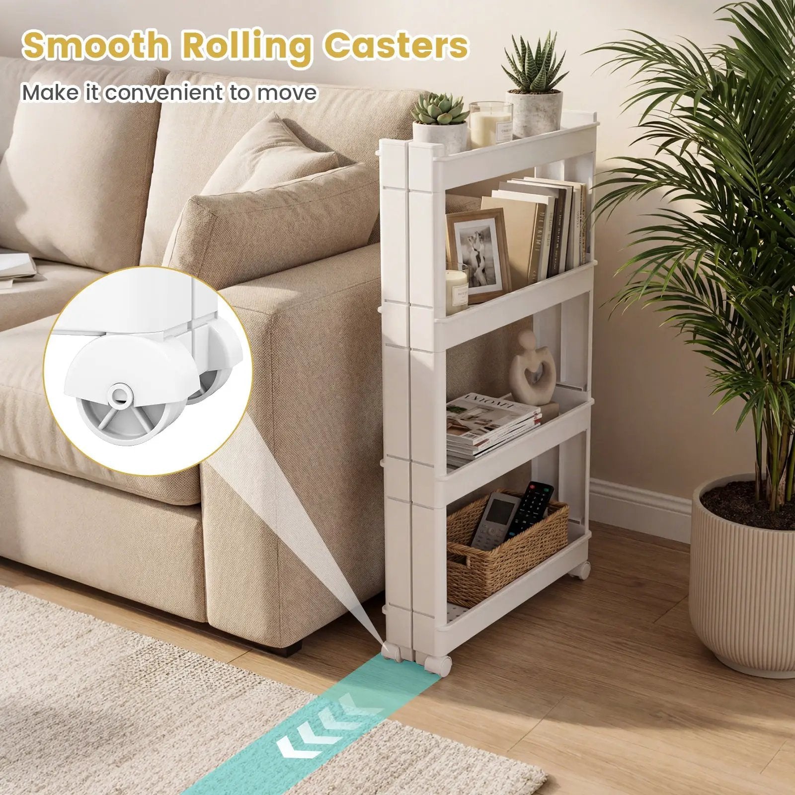 4-Tier Multifunctional Slim Storage Trolley with Detachable Trays-White by DirectDeals