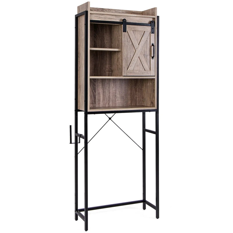 4-Tier Multifunctional Toilet Sorage Cabinet with Adjustable Shelf and Sliding Barn Door by DirectDeals
