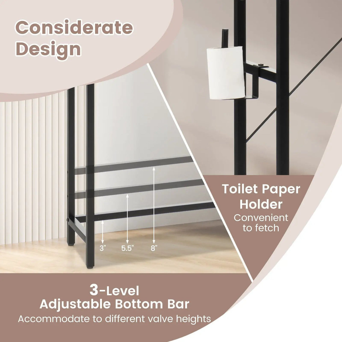 4-Tier Multifunctional Toilet Sorage Cabinet with Adjustable Shelf and Sliding Barn Door by DirectDeals