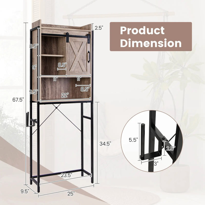 4-Tier Multifunctional Toilet Sorage Cabinet with Adjustable Shelf and Sliding Barn Door by DirectDeals