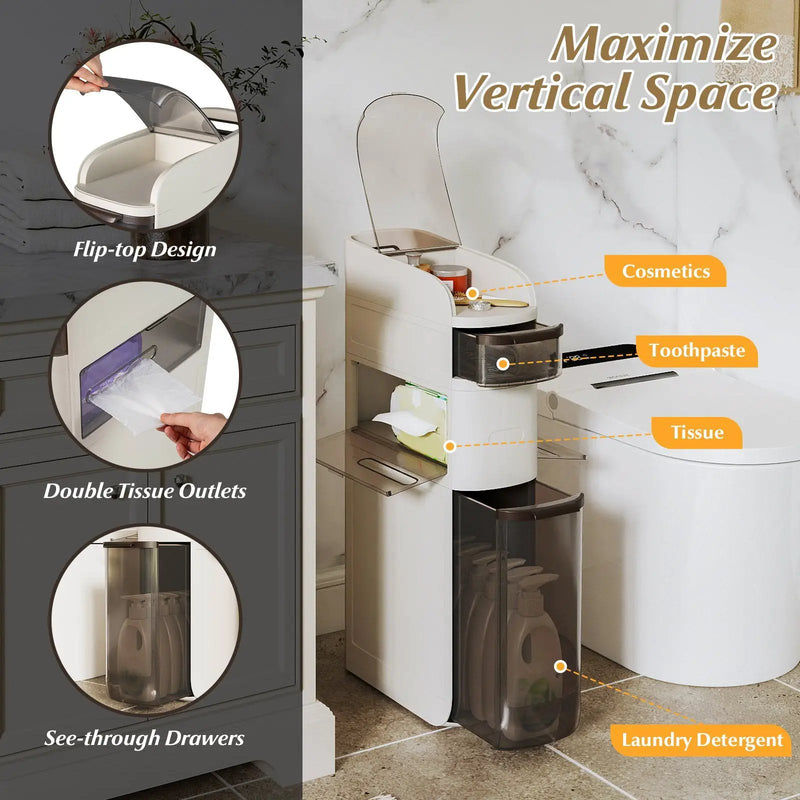 5-Tier Narrow Bathroom Storage Cabinet with Drawers and Tissue Box by DirectDeals