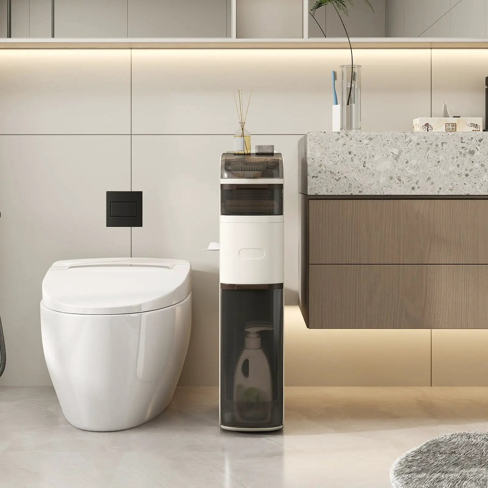 5-Tier Narrow Bathroom Storage Cabinet with Drawers and Tissue Box by DirectDeals