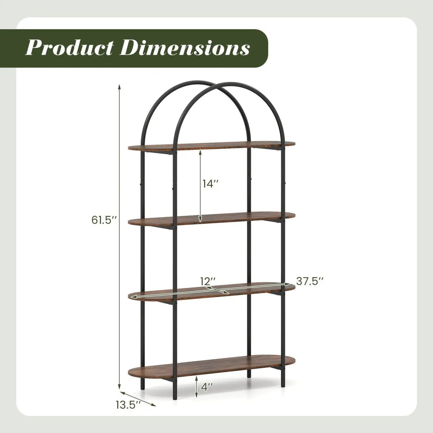 4-Tier Open Bookcase with Sturdy Metal Frame for Living Room by DirectDeals