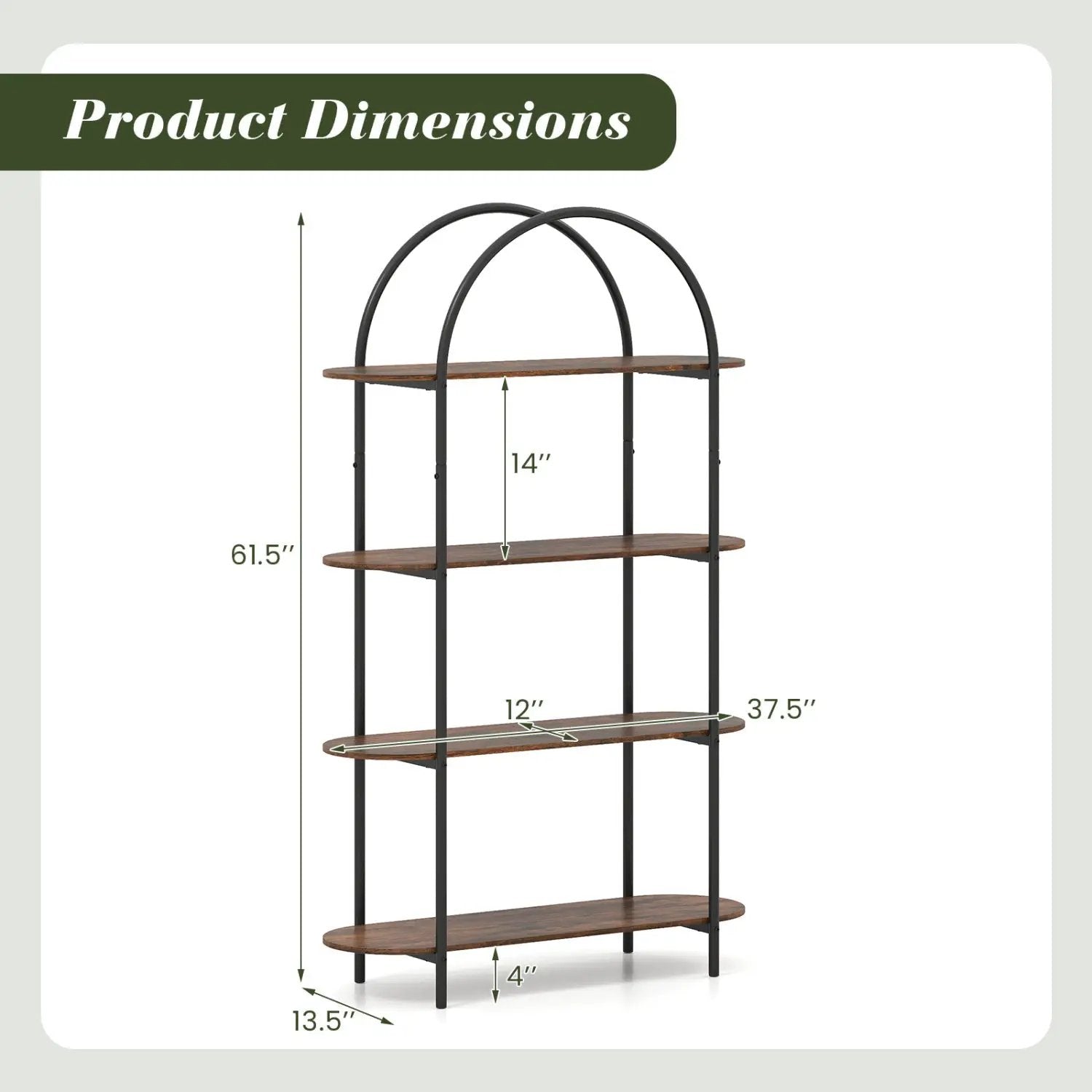 4-Tier Open Bookcase with Sturdy Metal Frame for Living Room by DirectDeals