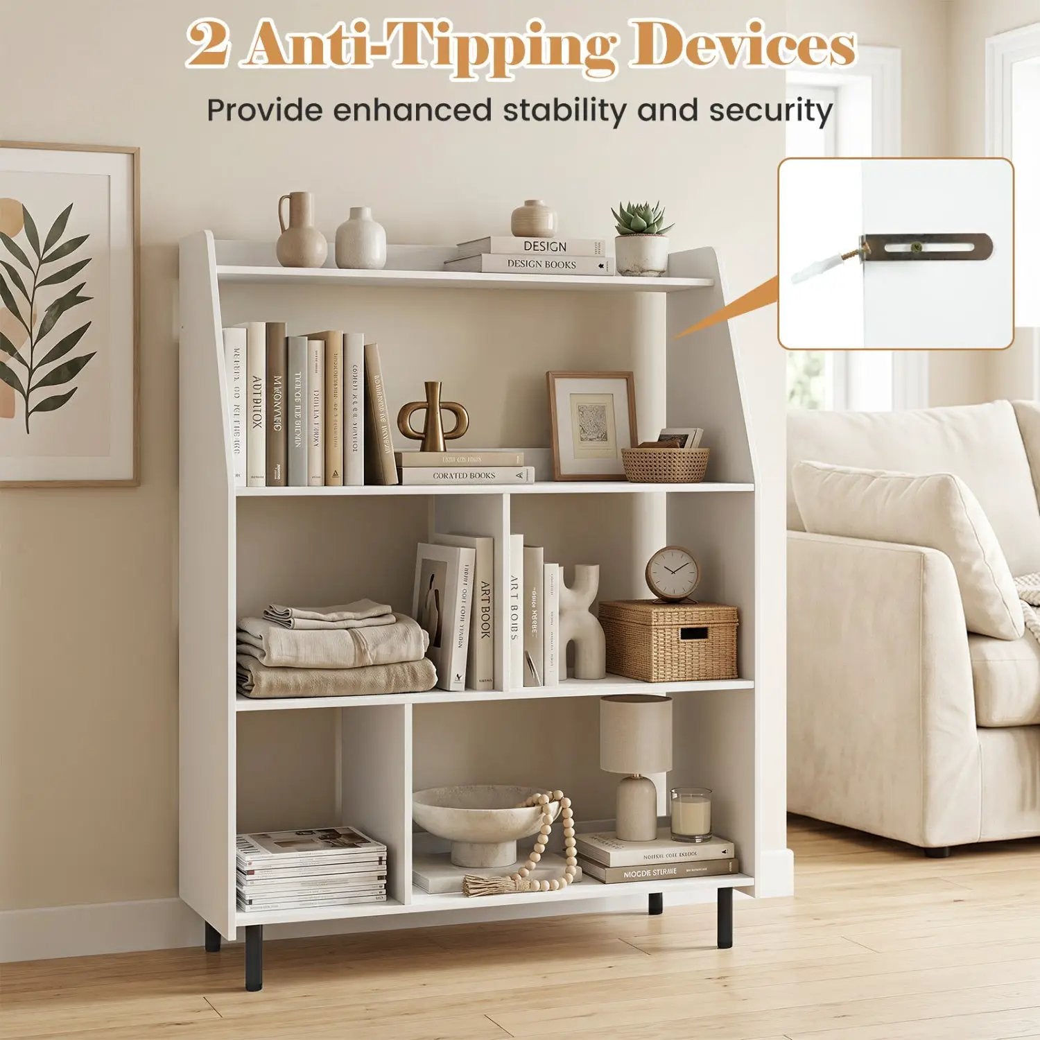 4-Tier Open Bookcase with Anti-Tipping Kits - White by DirectDeals