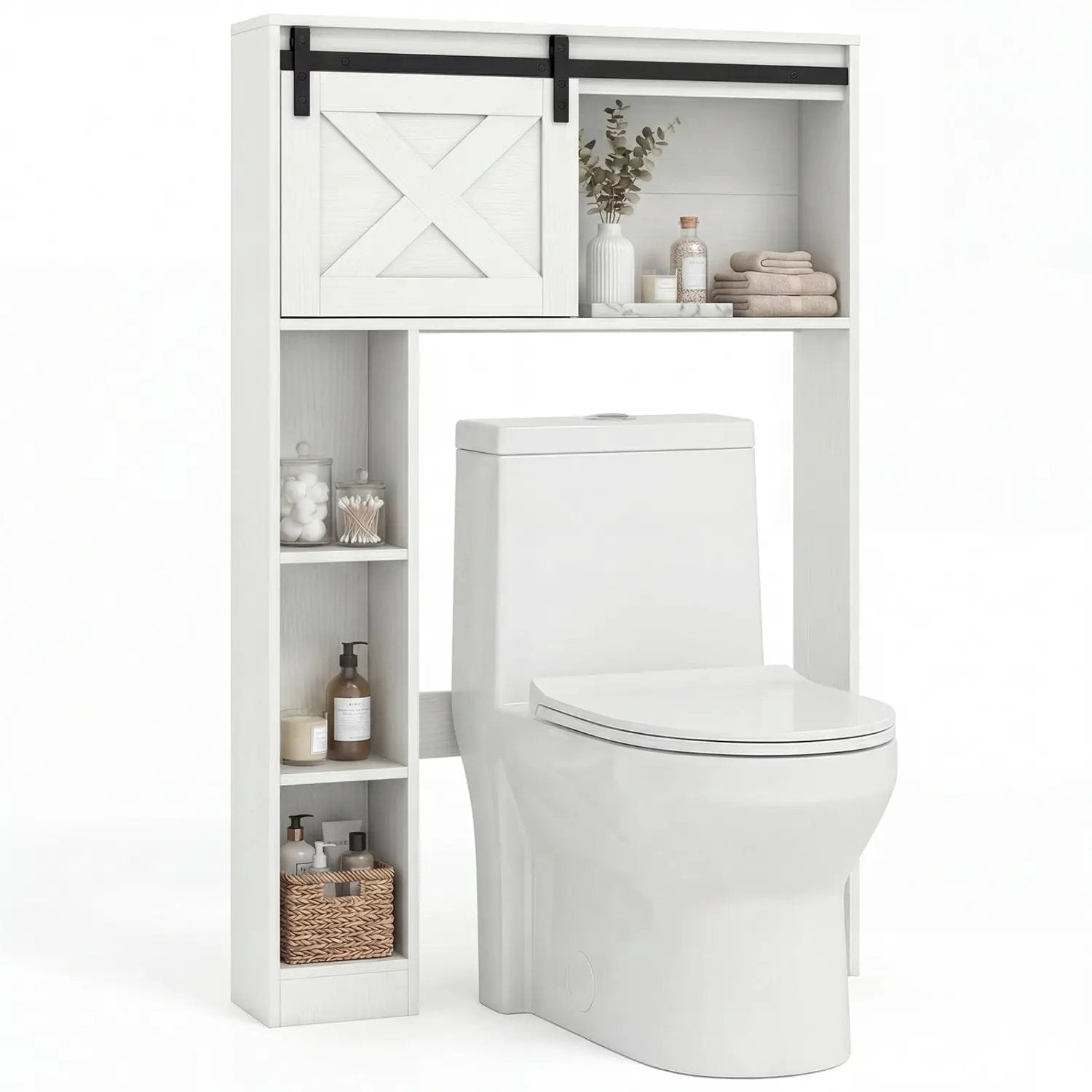 4-Tier Over The Toilet Storage Cabinet with Sliding Barn Door and Storage Shelves by DirectDeals