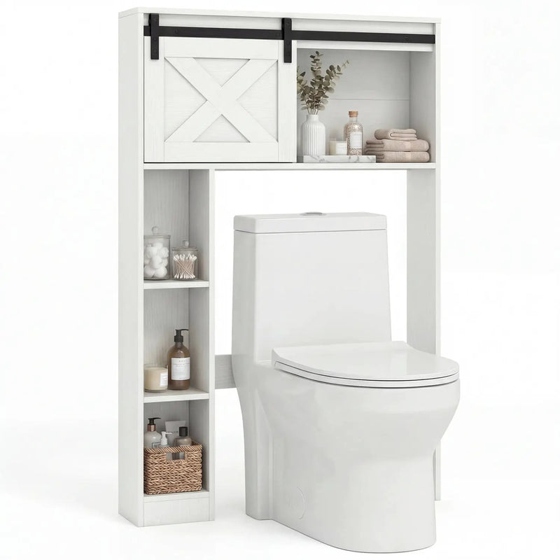 4-Tier Over The Toilet Storage Cabinet with Sliding Barn Door and Storage Shelves by DirectDeals