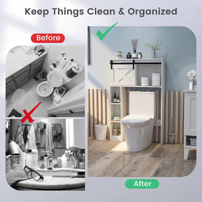 4-Tier Over The Toilet Storage Cabinet with Sliding Barn Door and Storage Shelves by DirectDeals