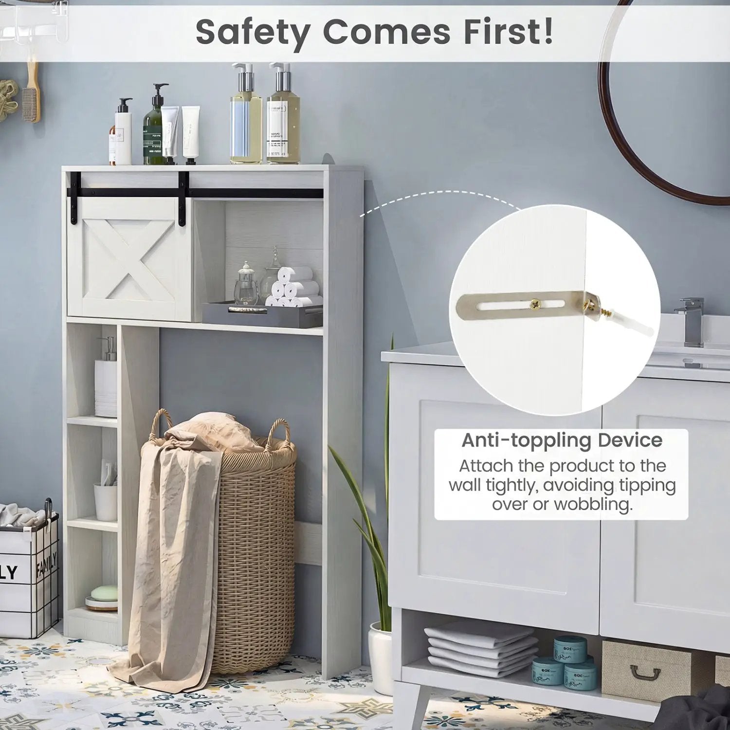 4-Tier Over The Toilet Storage Cabinet with Sliding Barn Door and Storage Shelves by DirectDeals