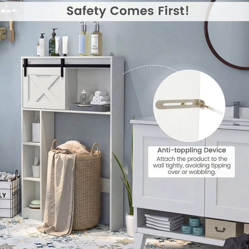4-Tier Over The Toilet Storage Cabinet with Sliding Barn Door and Storage Shelves by DirectDeals