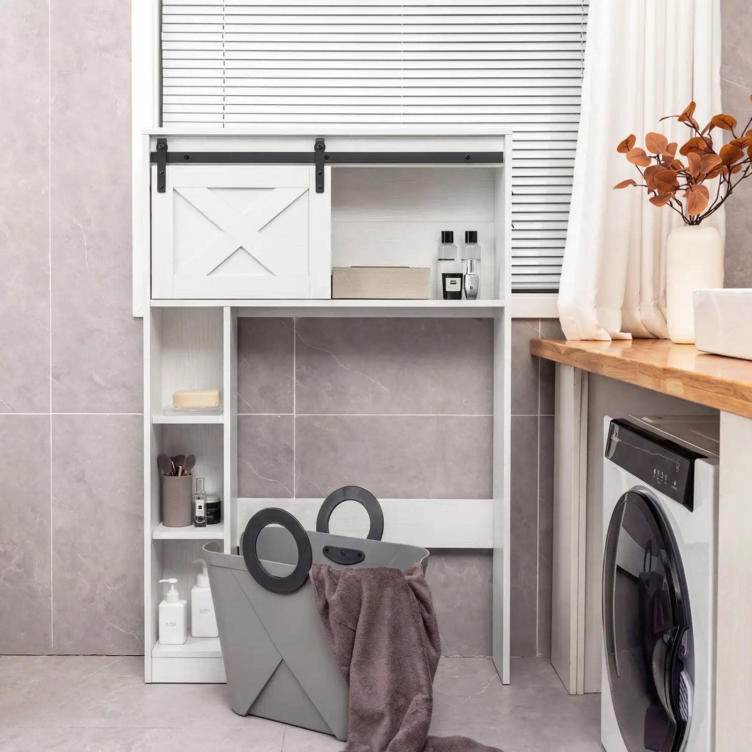 4-Tier Over The Toilet Storage Cabinet with Sliding Barn Door and Storage Shelves by DirectDeals