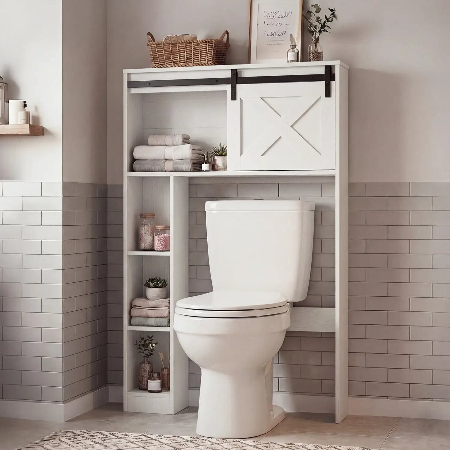 4-Tier Over The Toilet Storage Cabinet with Sliding Barn Door and Storage Shelves by DirectDeals