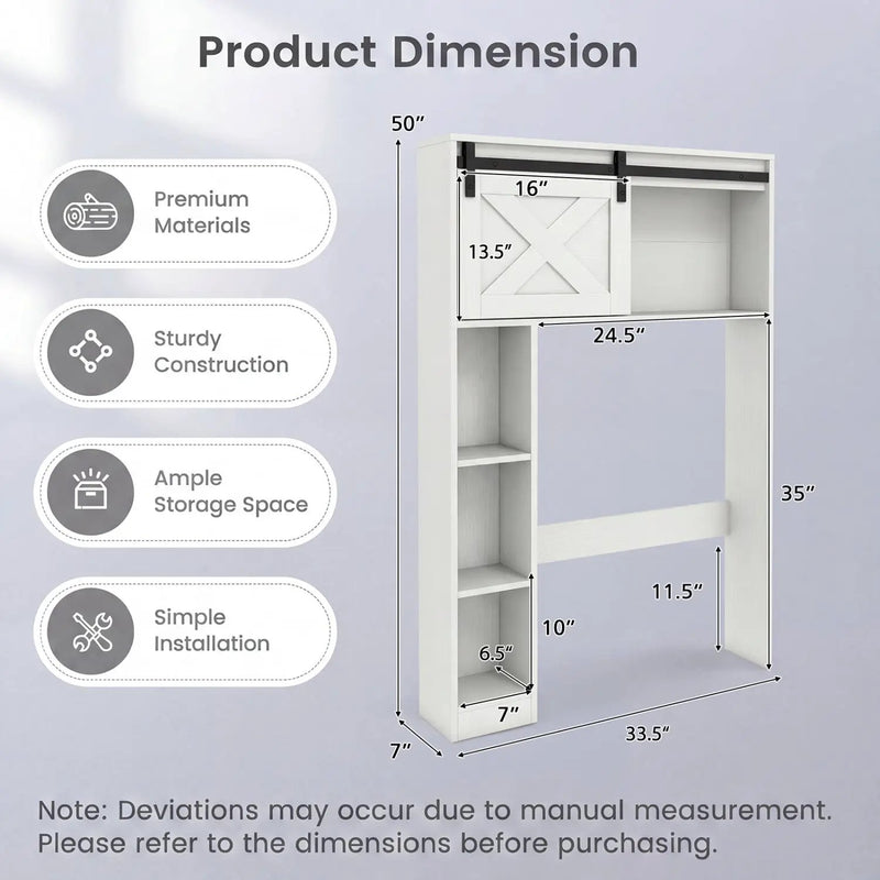 4-Tier Over The Toilet Storage Cabinet with Sliding Barn Door and Storage Shelves by DirectDeals