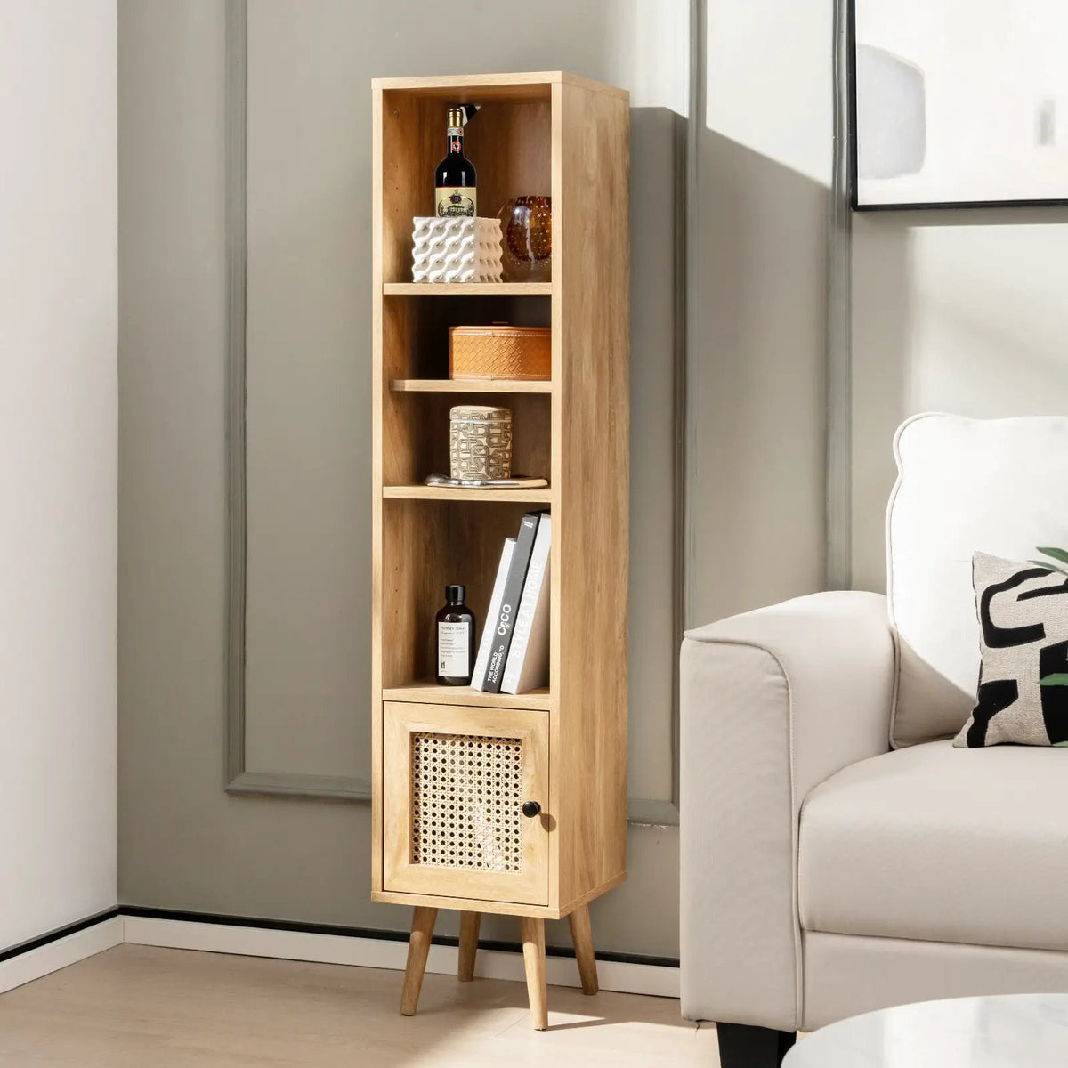 4 Tiers Rattan Storage Cabinet with Slim Design by DirectDeals