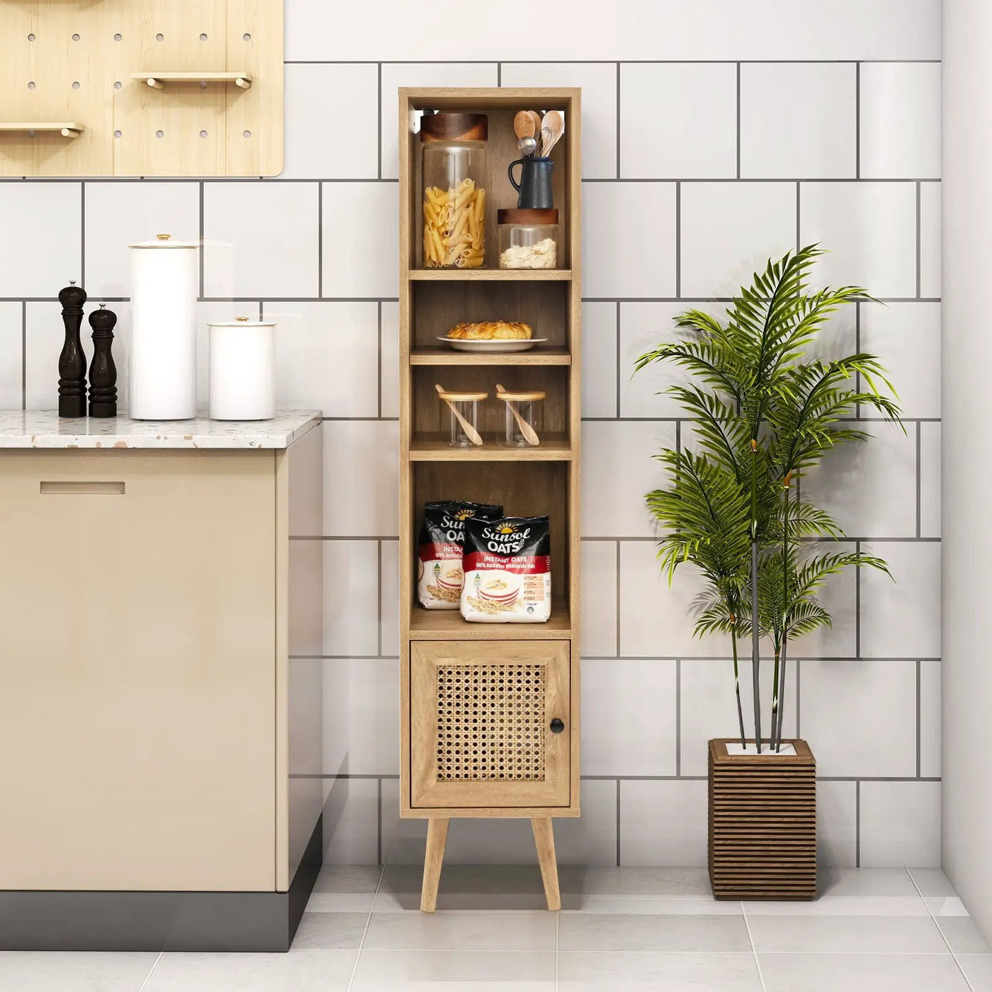 4 Tiers Rattan Storage Cabinet with Slim Design by DirectDeals