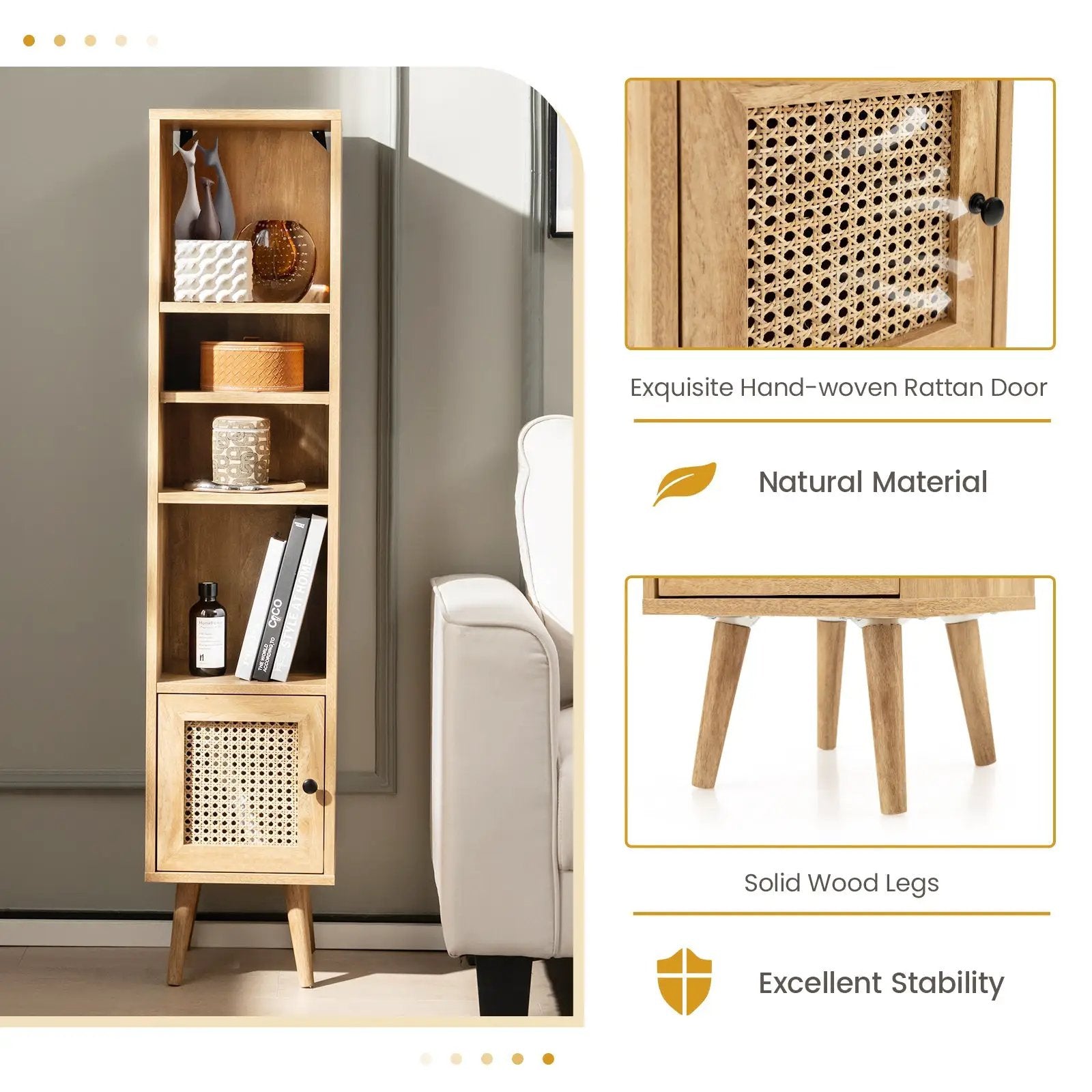 4 Tiers Rattan Storage Cabinet with Slim Design by DirectDeals