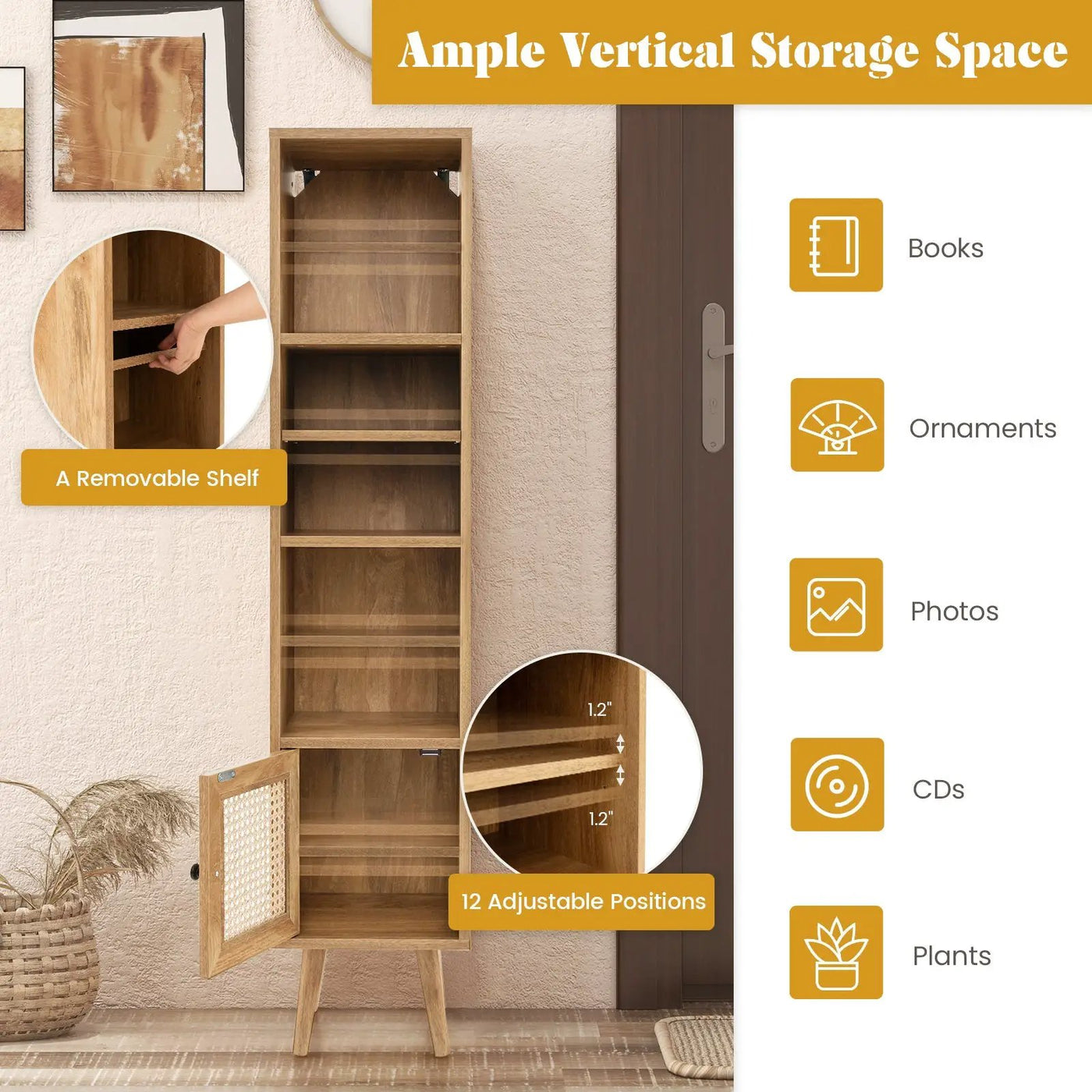 4 Tiers Rattan Storage Cabinet with Slim Design by DirectDeals