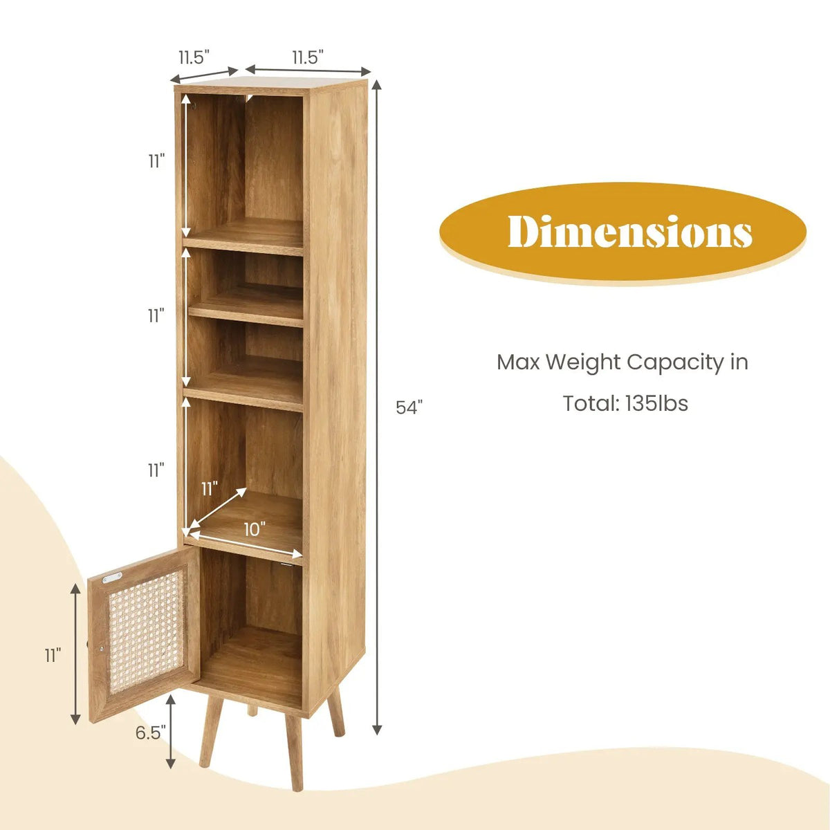 4 Tiers Rattan Storage Cabinet with Slim Design by DirectDeals