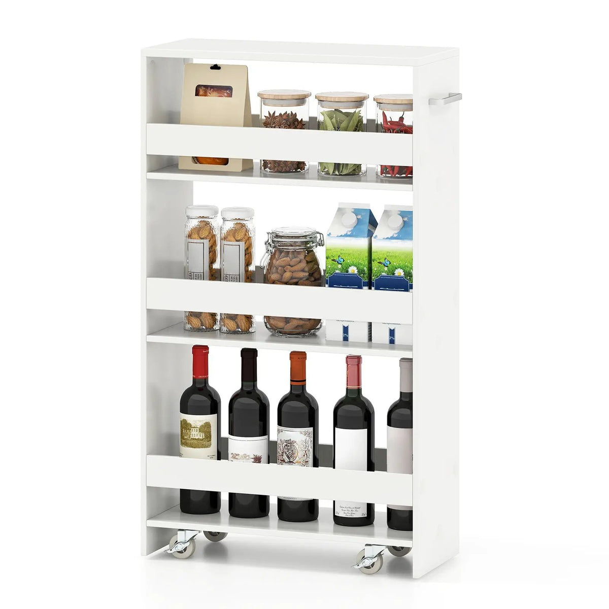 4-Tier Rolling Storage Cart Slim Kitchen Cart on Wheels with Open Shelves and Handle by DirectDeals