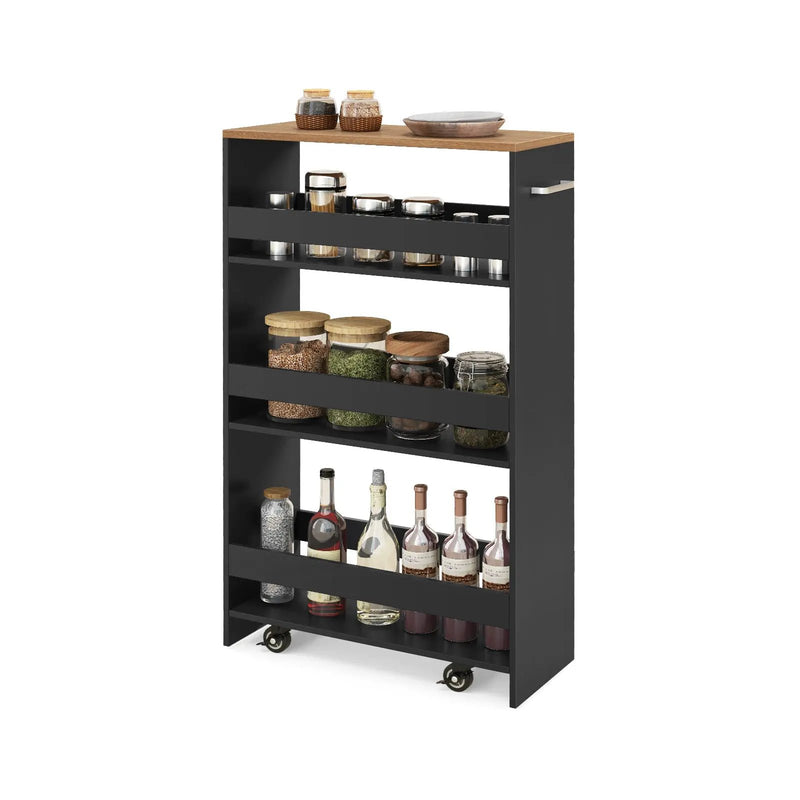 4-Tier Rolling Storage Cart Slim Kitchen Cart on Wheels with Open Shelves and Handle by DirectDeals