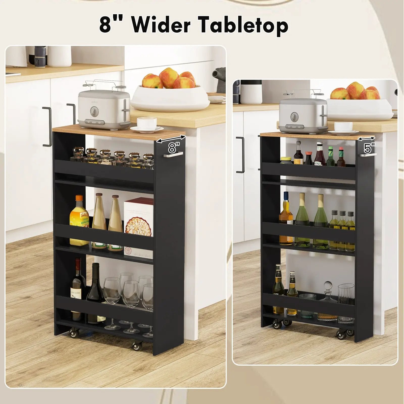 4-Tier Rolling Storage Cart Slim Kitchen Cart on Wheels with Open Shelves and Handle by DirectDeals