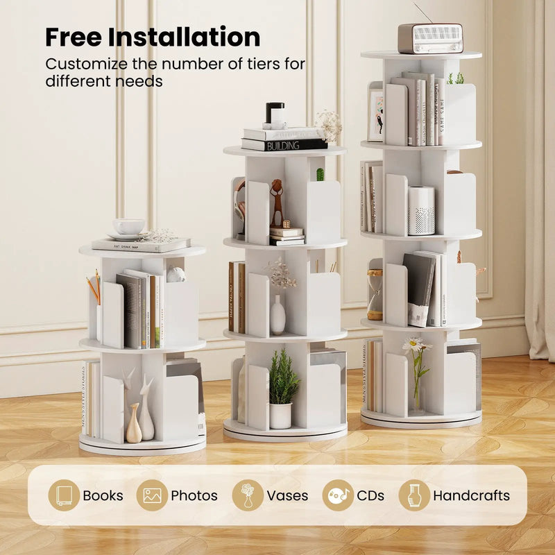 4-Tier Rotating Bookshelf 360¬∞ Display Rack with Dividers and Anti-falling Baffles by DirectDeals