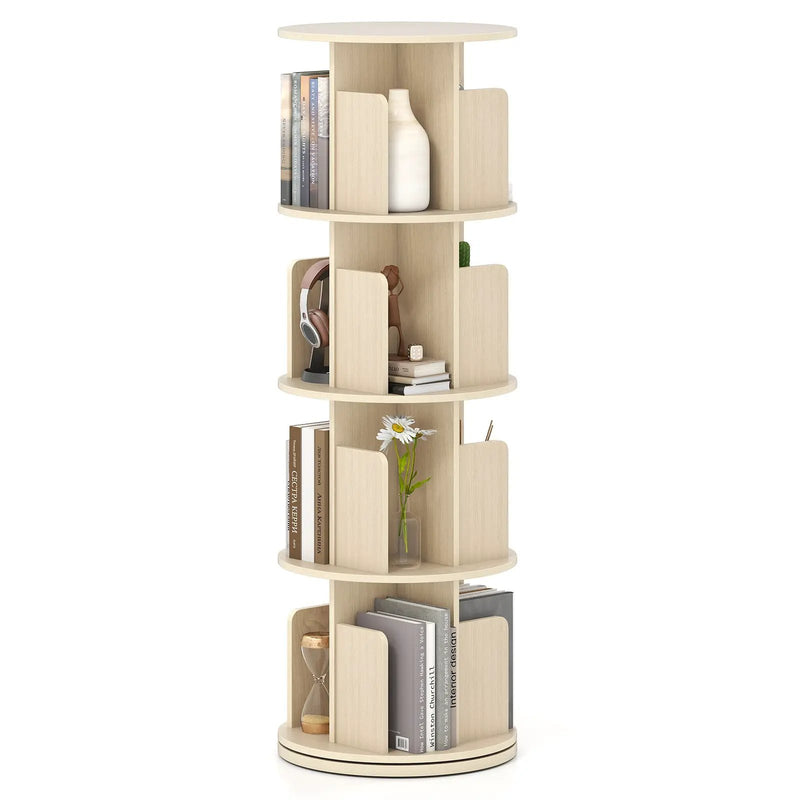 4-Tier Rotating Bookshelf 360¬∞ Display Rack with Dividers and Anti-falling Baffles by DirectDeals