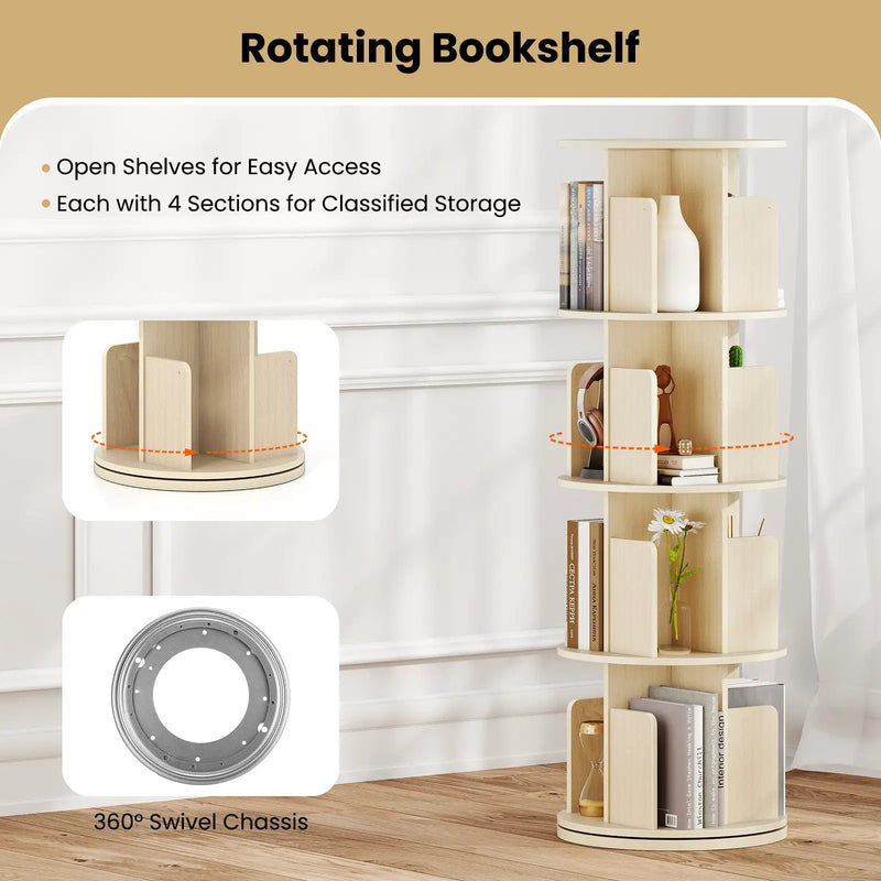 4-Tier Rotating Bookshelf 360¬∞ Display Rack with Dividers and Anti-falling Baffles by DirectDeals