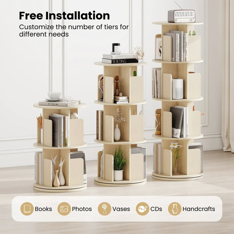 4-Tier Rotating Bookshelf 360¬∞ Display Rack with Dividers and Anti-falling Baffles by DirectDeals