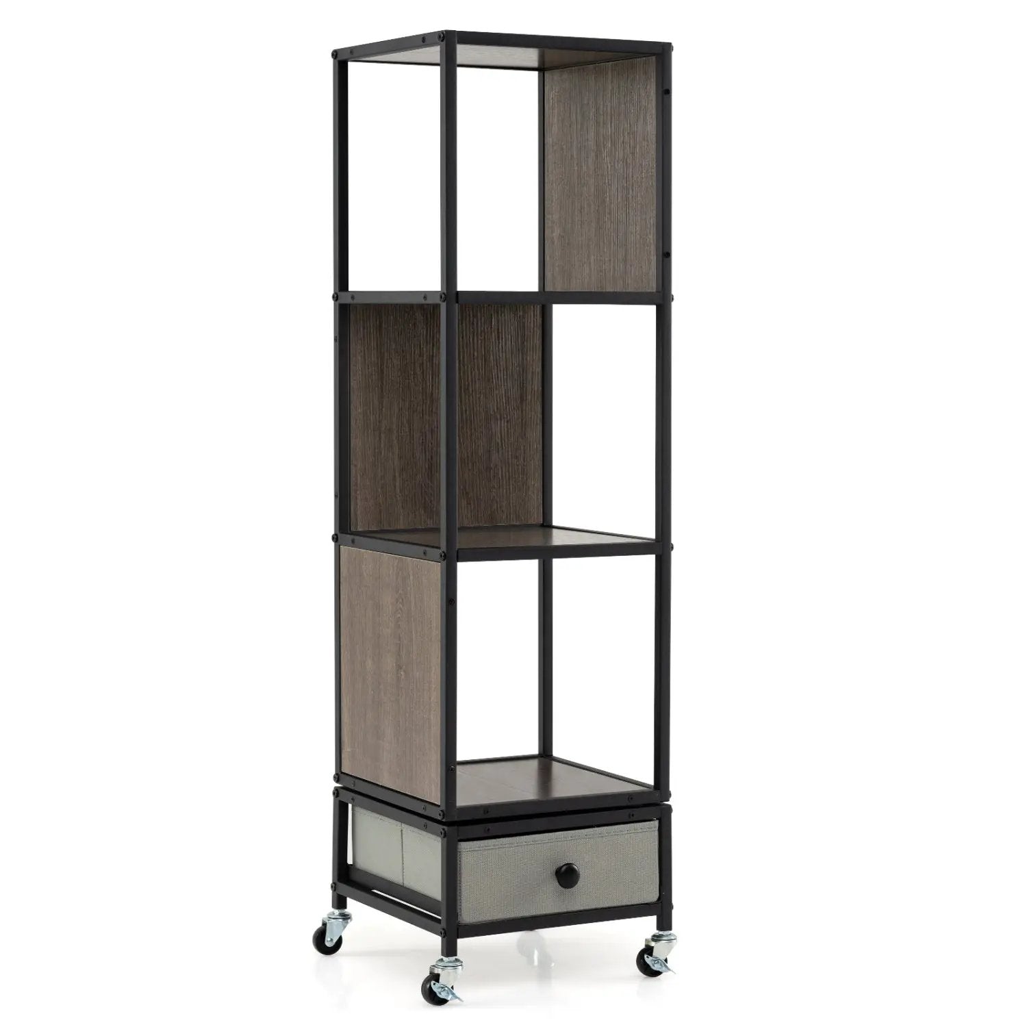 4-Tier Rotating Bookshelf on Wheels with Removable Drawer by DirectDeals