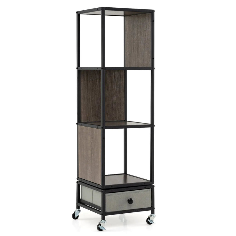 4-Tier Rotating Bookshelf on Wheels with Removable Drawer by DirectDeals
