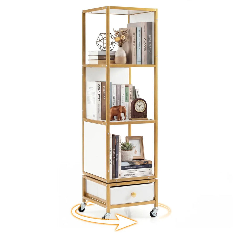 4-Tier Rotating Bookshelf on Wheels with Removable Drawer by DirectDeals
