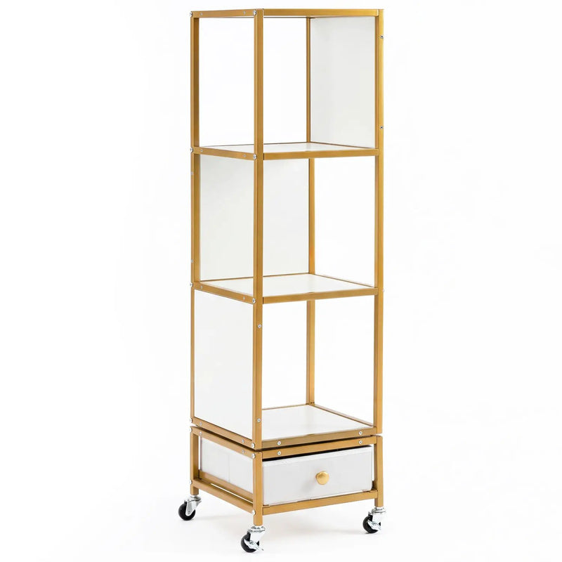 4-Tier Rotating Bookshelf on Wheels with Removable Drawer by DirectDeals
