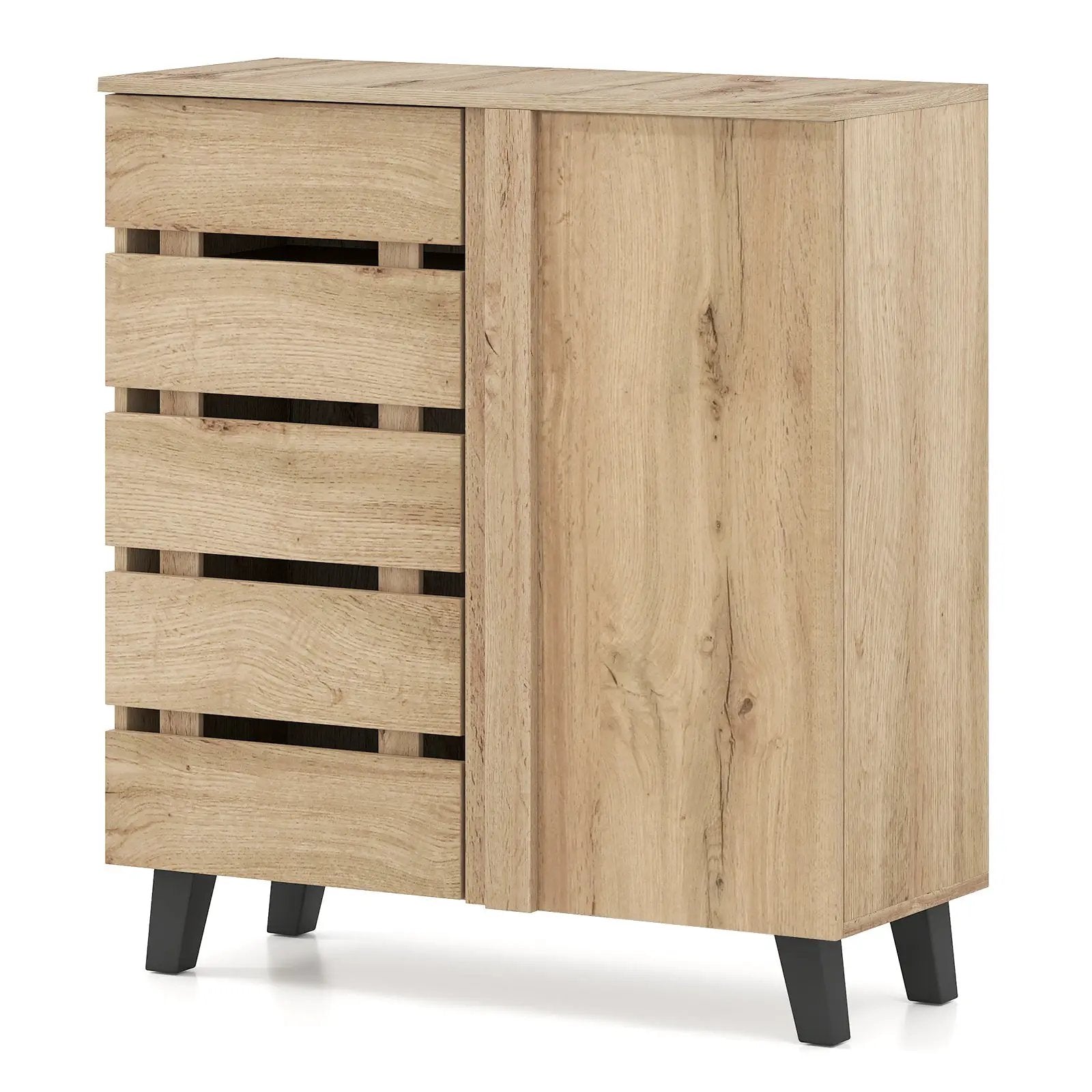 4-Tier Shoe Cabinet 2-Door Storage Organizer with Louvered Door-Natural by DirectDeals