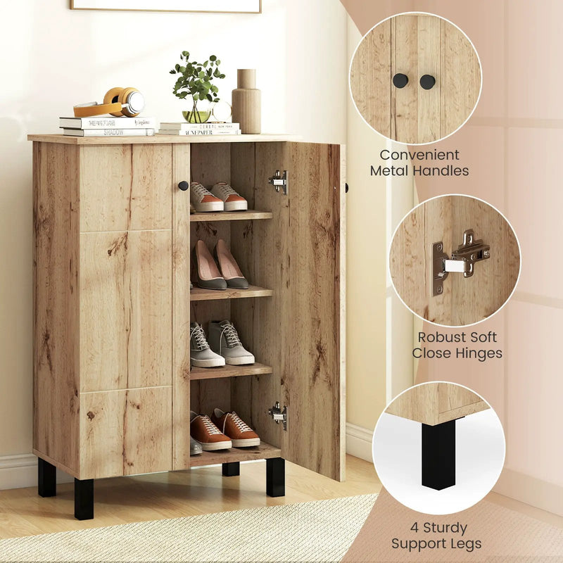 4-Tier Shoe Organizer with Removable Shelves and 2 Doors-Natural by DirectDeals