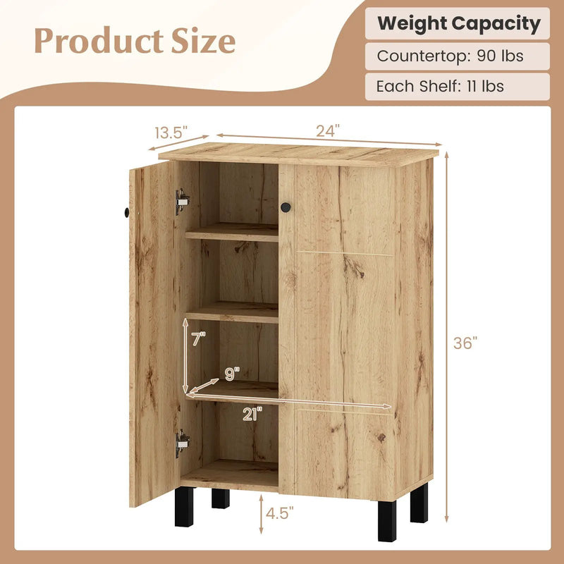 4-Tier Shoe Organizer with Removable Shelves and 2 Doors-Natural by DirectDeals