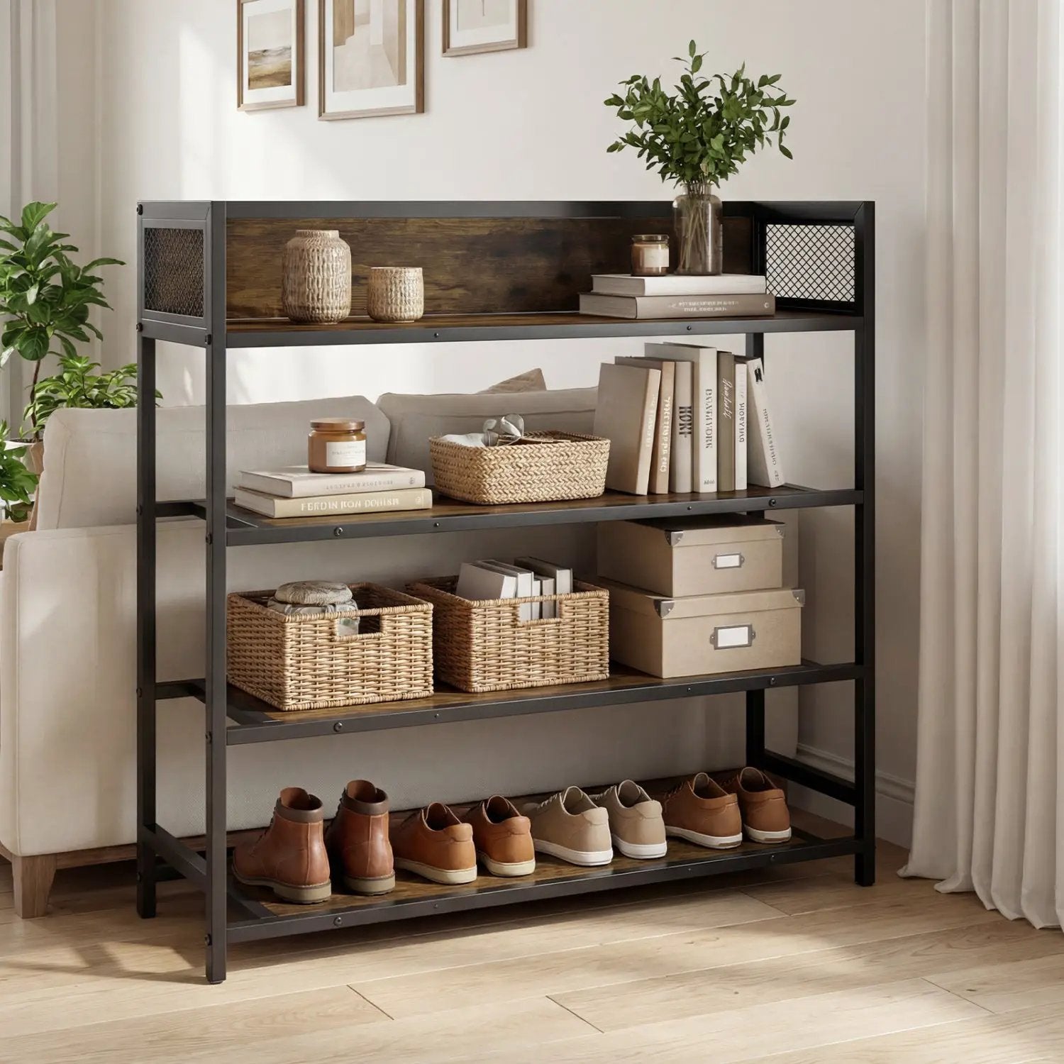 4-Tier Shoe Rack Industrial Shoe Organizer with Heavy Duty Metal Frame by DirectDeals
