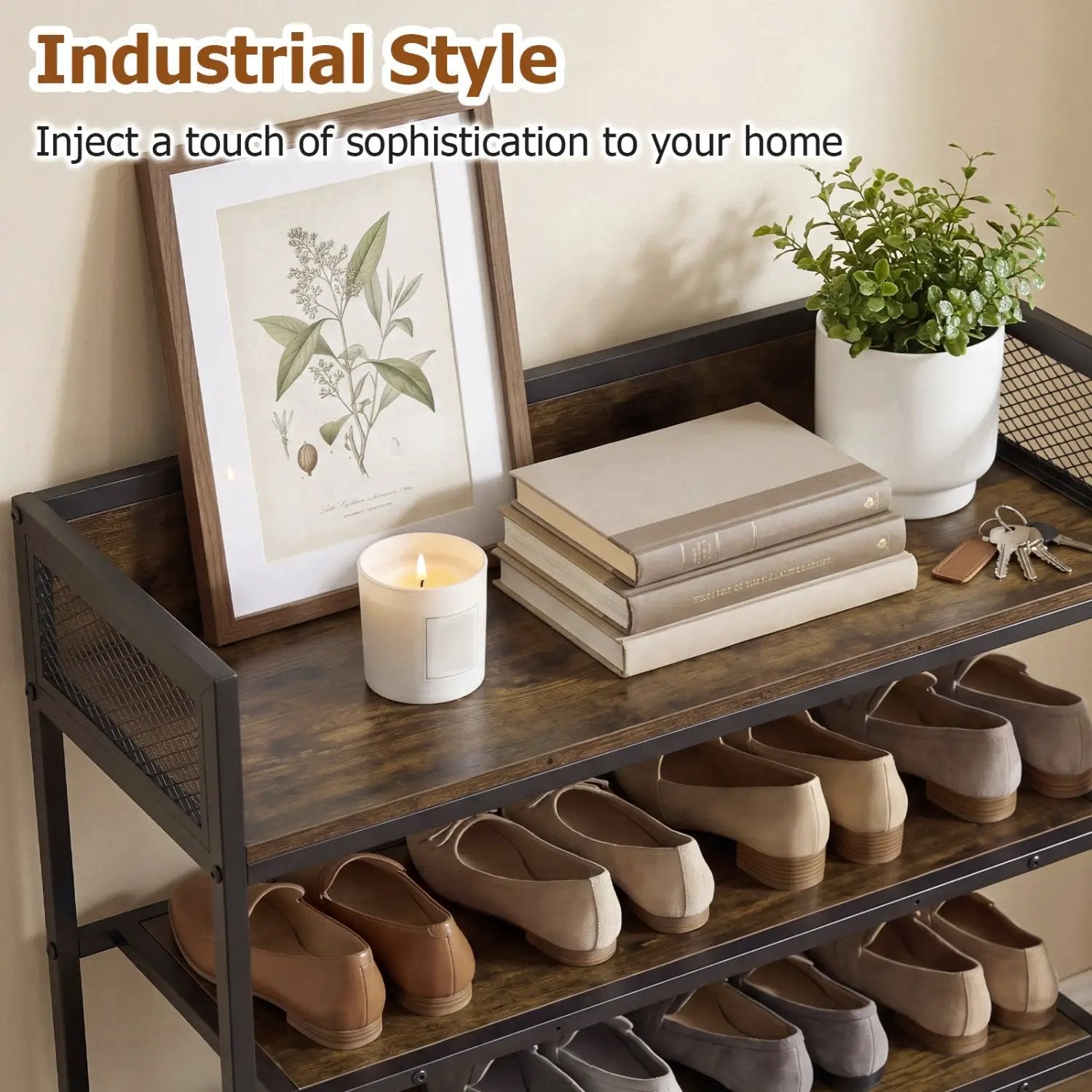 4-Tier Shoe Rack Industrial Shoe Organizer with Heavy Duty Metal Frame by DirectDeals