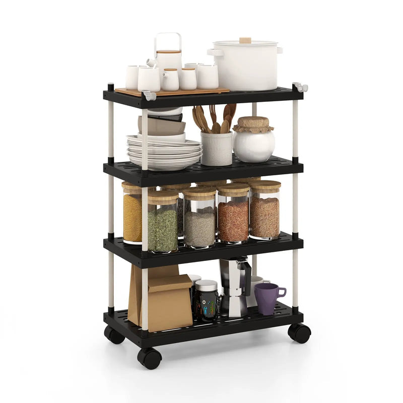 4-Tier Kitchen Slim Storage Cart with Lockable Wheels-Black by DirectDeals