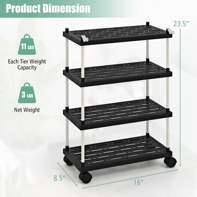 4-Tier Kitchen Slim Storage Cart with Lockable Wheels-Black by DirectDeals