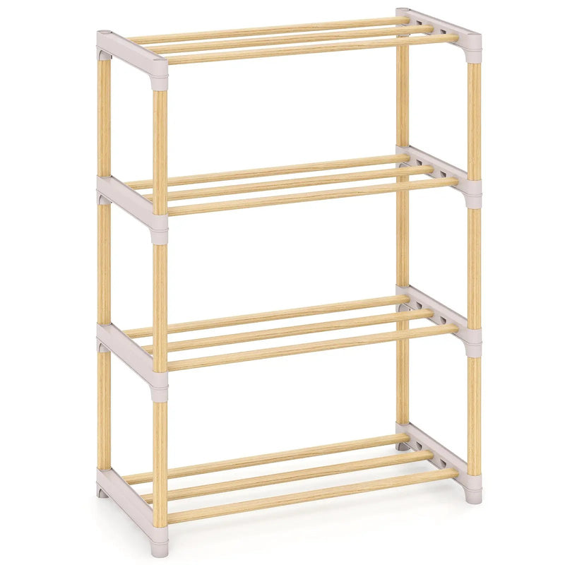 4-Tier Solid Wood Shoe Rack with Slatted Open Shelves-Gray by DirectDeals