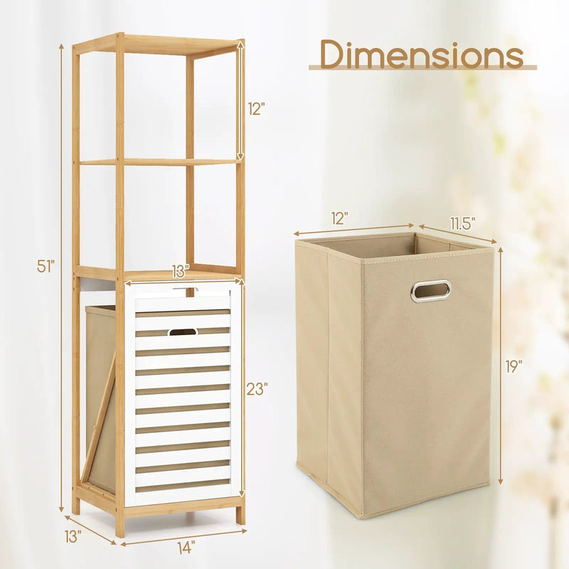 3-Tier Tilt-Out Laundry Hamper with Storage Shelves for Laundry Room-Natural and White by DirectDeals