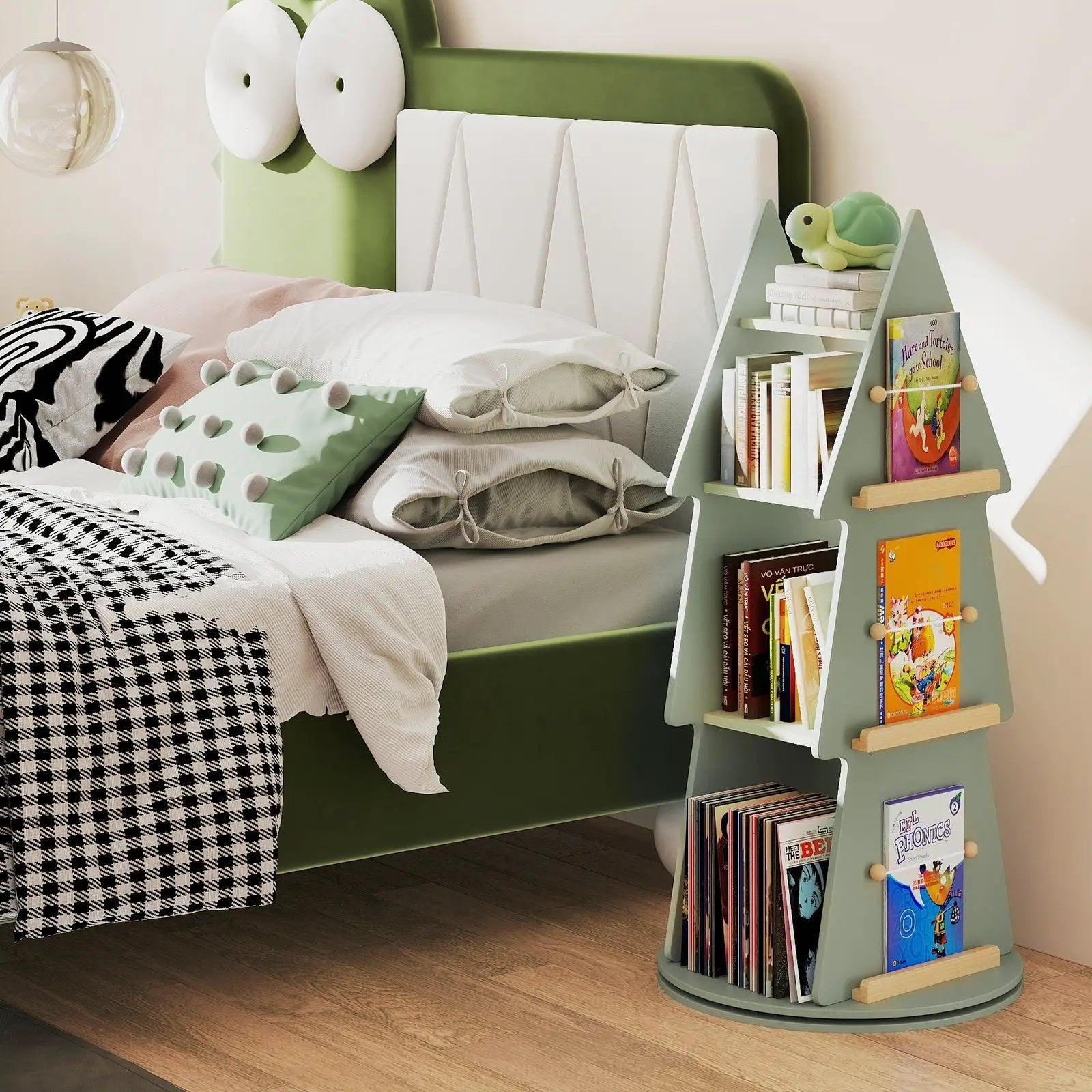 4 Tier Tree Shape Kids Rotating Bookshelf 360¬∞ Display Rack Storage Organizer-Green by DirectDeals