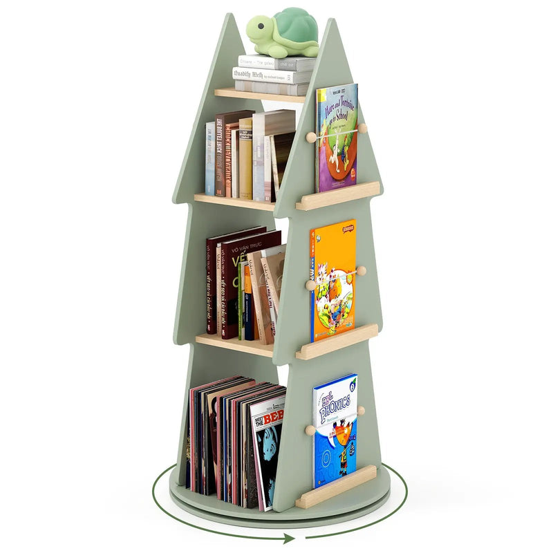 4 Tier Tree Shape Kids Rotating Bookshelf 360¬∞ Display Rack Storage Organizer-Green by DirectDeals