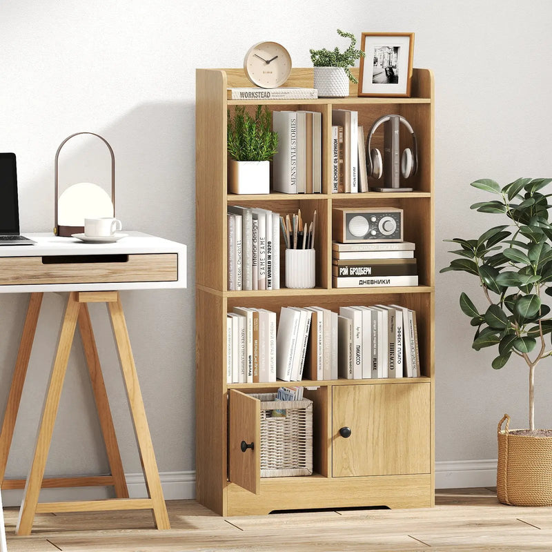 4 Tiers Bookshelf with 4 Cubes Display Shelf and 2 Doors by DirectDeals