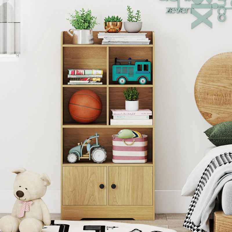 4 Tiers Bookshelf with 4 Cubes Display Shelf and 2 Doors by DirectDeals