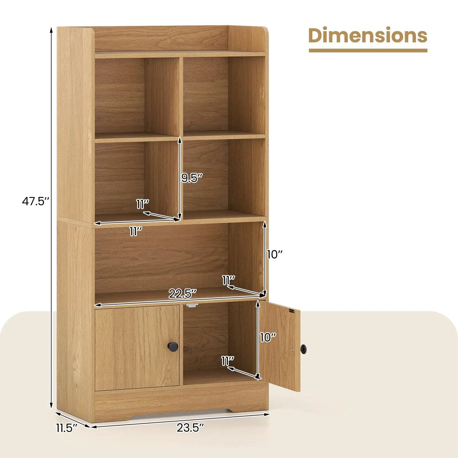 4 Tiers Bookshelf with 4 Cubes Display Shelf and 2 Doors by DirectDeals
