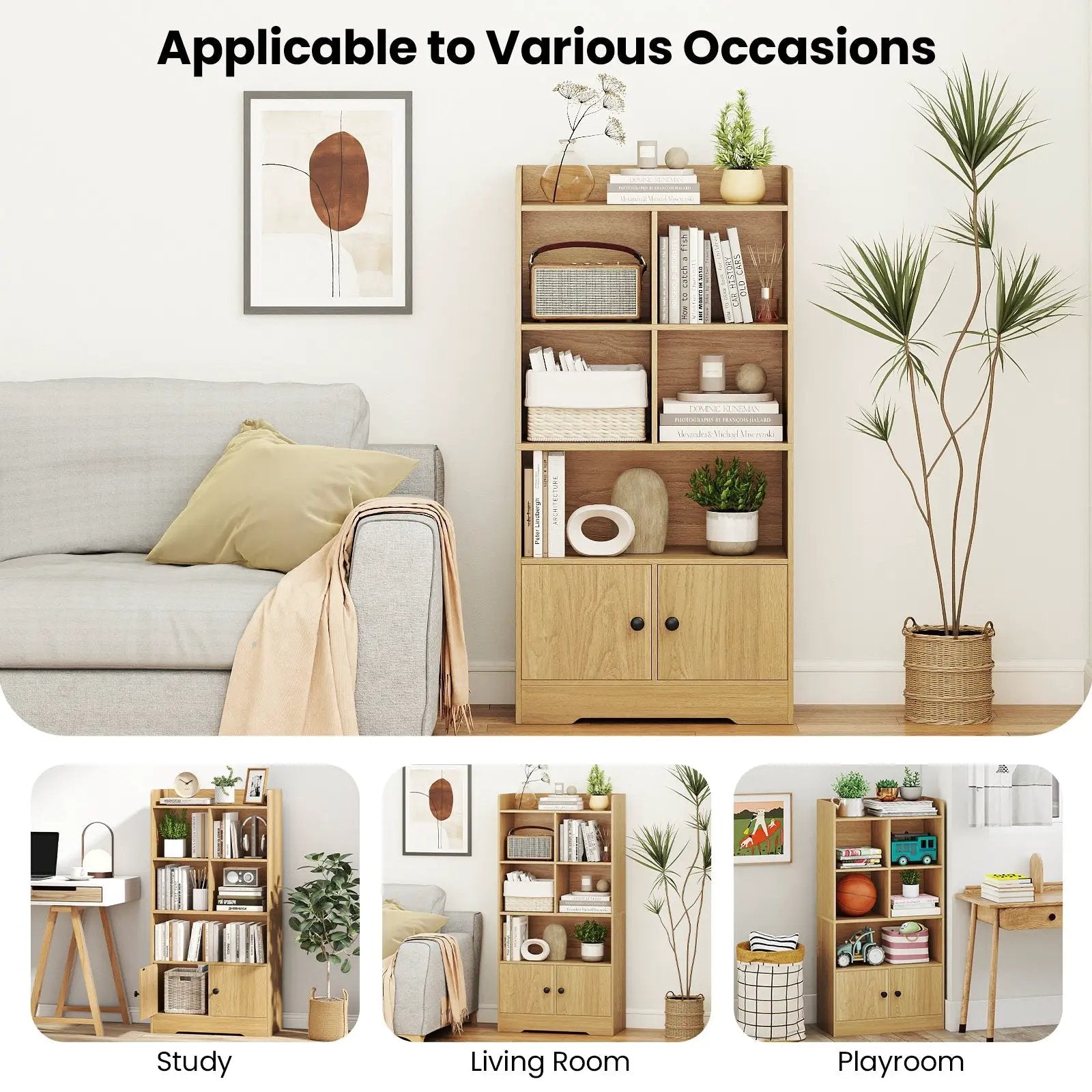 4 Tiers Bookshelf with 4 Cubes Display Shelf and 2 Doors by DirectDeals
