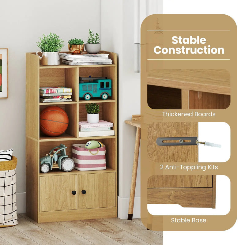4 Tiers Bookshelf with 4 Cubes Display Shelf and 2 Doors by DirectDeals